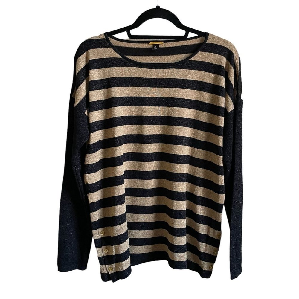 4/$25 Dana Buchman Top Scoop Neck Striped Gold‎ &Black Long Sleeve Womens L
